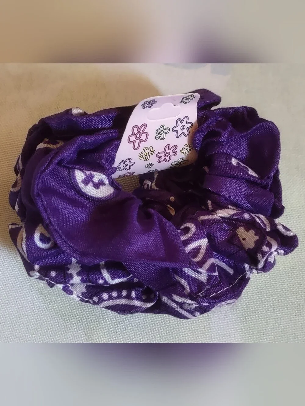 Purple Women Fabric Hair Scrunchie - Soft Patterned Elastic